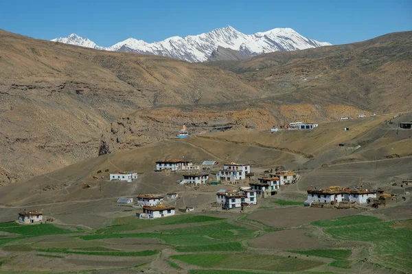 Panoramiczny Widok Wioski Langza Dolinie Spiti Himalajach Himachal Pradesh Indie — Zdjęcie stockowe