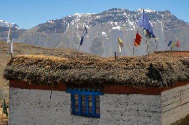 Hikkim, Hindistan - Haziran 2021: Himalayalar 'ın Spiti Vadisi' ndeki Hikkim köyünün görüntüsü 29 Haziran 2021 'de Hindistan' ın Himachal Pradesh kentinde.