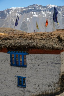 Hikkim, Hindistan - Haziran 2021: Himalayalar 'ın Spiti Vadisi' ndeki Hikkim köyünün görüntüsü 29 Haziran 2021 'de Hindistan' ın Himachal Pradesh kentinde.