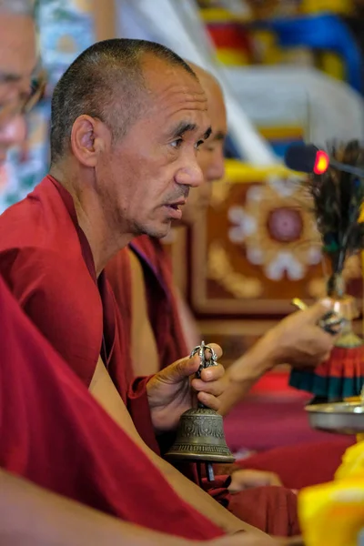 Tabo India June 2021 Buddhist Monks Performing Puja Tabo Monastery — Stockfoto