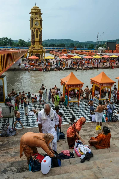 Haridwar Indien Juli 2021 Pilgrimer Badar Floden Ganges Haridwar Den — Stockfoto