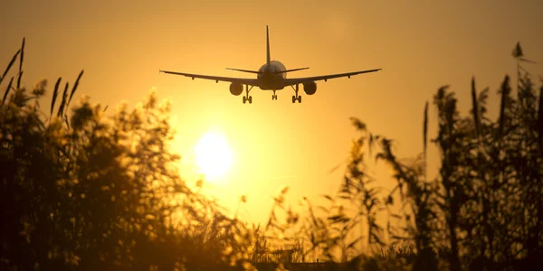 Avion dans un coucher de soleil — Photo