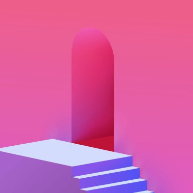 3D gerçekçi modayı takip eden Pastel Minimalist mimari kemer duvarı ve merdiven vektör arka planı