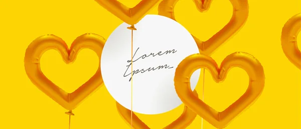 Modern Trendy Realistic Heart Shaped Gold Foil Balloon Frame Vector — Stock Vector