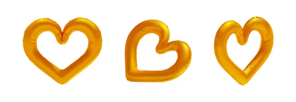 Conjunto Decoración Vectores Globos Lámina Forma Corazón Oro Realista Aislado — Vector de stock