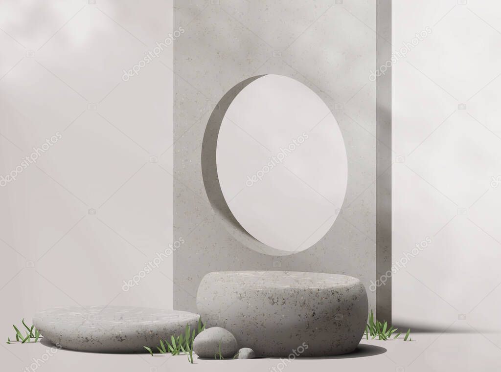 Natural realistic stone rock pedestal vector. zen tropical style podium presentation for spa, cosmetic, medical, beauty product mockup vector