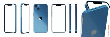 iPhone 13 mavi renk 3d gerçekçi vektör düzenleme seti