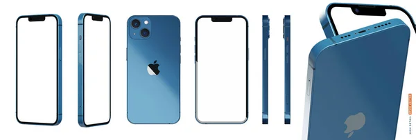 Iphone Cor Azul Conjunto Mockup Vetor Realista — Vetor de Stock