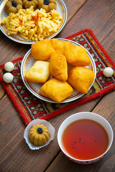 Kazakh Still Life Nauryz National Food Baursaks Zhent Kurt Chak Royalty Free Stock Photos