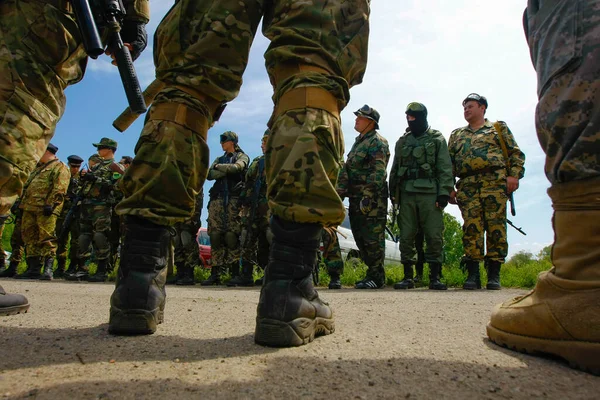 Almaty Cazaquistão 2009 Soldados Uniforme Militar Esquadrão Airsoft — Fotografia de Stock