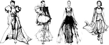 Moda taslak, kaçak vektör grafik el çizimi moda haftası