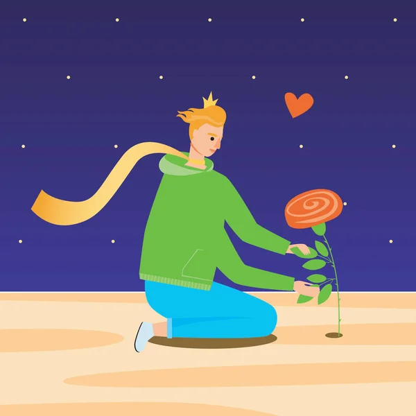 Principito Rose Personaje Del Libro Ilustración Vector Plano Concepto Amor — Vector de stock