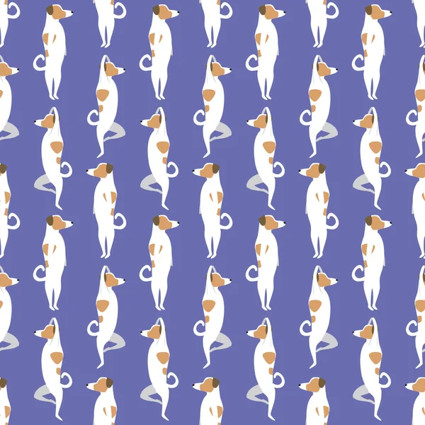 Doggy Yoga Patron Sans Couture Isolé Illustration Vectorielle Plate Mignon — Image vectorielle