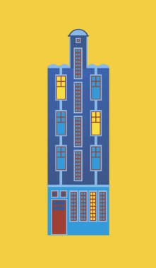 Amsterdam Hanesi ıssız. Düz vektör stok çizimi. Eski ev avrupası. Amblem olarak Amsterdam cephesi. İzole bir illüstrasyon. Amsterdam evi, klasik mimari