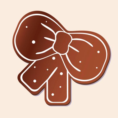 Noel çikolatalı zencefilli ekmek logo ya da tasarım amblemi olarak izole edilmiş, vektör stok çizimi ve yay ile pişirilmiş yılbaşı ürünleri