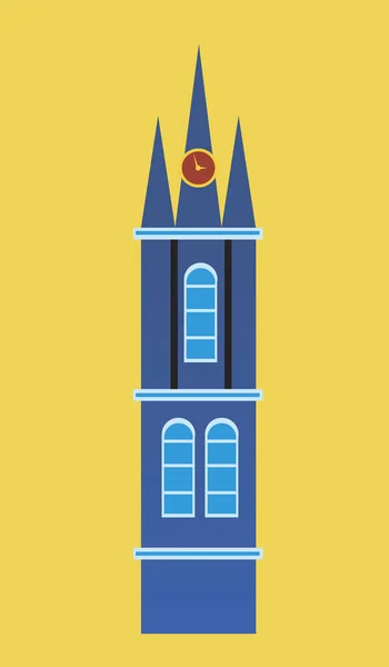 The gothic facade of the chapel is isolated. Flat vector stock illustration. Vintage old European chapel as a design element, logo, emblem. Illustration with a gothic chapel with a clock