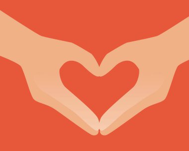 Eller kalp, sevgililer günü izole. Düz vektör stok çizimi. Eller kırmızı arkaplanda. Aşk kavramı, romantizm. Sevgililer günü için kalp şeklinde elleri olan bir resim.