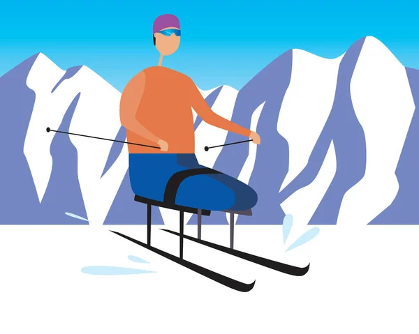 Skieur Handicapé Dans Les Montagnes Illustration Vectorielle Plate Concept Station — Image vectorielle