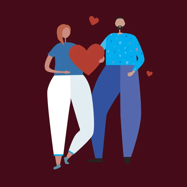 Birbirine Aşık Çiftler Izole Düz Vektör Stok Çizimi Kalpleri Olan — Stok Vektör
