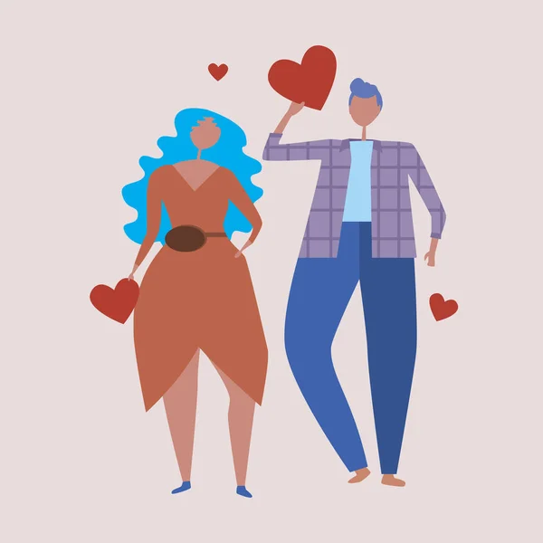 Hombre Mujer Con Corazón Aislado Ilustración Vector Plano Pareja Amantes — Archivo Imágenes Vectoriales