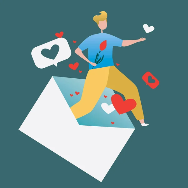 Lettera Amore Carta Con Uomo Isolato Illustrazione Dello Stock Vettoriale — Vettoriale Stock