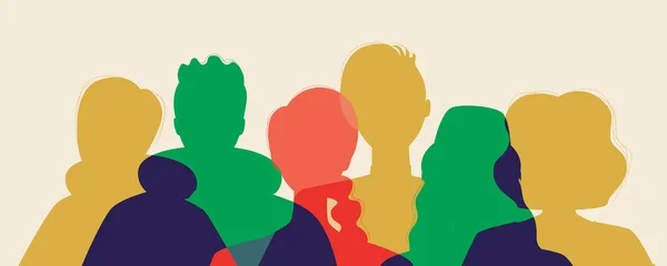 Multiculturele Samenleving Silhouet Geïsoleerd Vector Stock Illustratie Mannen Vrouwen Verschillende — Stockvector