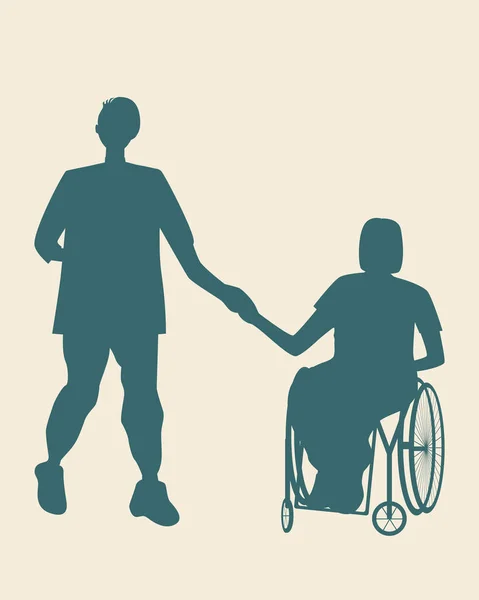 Silhouette Volontario Disabile Sedia Rotelle Isolato Illustrazione Dello Stock Vettoriale — Vettoriale Stock