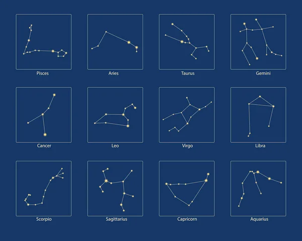 Zodiaktecken Isolerade Astrologiska Konstellation Set Vektor Stock Illustration — Stock vektor