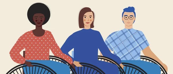Orang Orang Kursi Roda Terisolasi Ilustrasi Saham Vektor Datar Orang - Stok Vektor