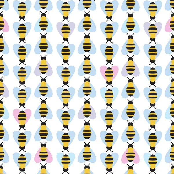 Bees Seamless Pattern Flat Vector Stock Illustration Cute Bee Flying — Stock Vector