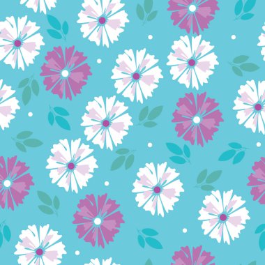 Yaban çiçekleri yapraklı, pürüzsüz desenler. Düz vektör stok çizimi. Şirin kır çiçekleri. Bitmek bilmeyen desen kumaş ve tekstil baskısı için bir çiçek illüzyonu gibi.