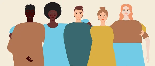 Teman Multikultural Orang Dengan Warna Kulit Yang Berbeda Ilustrasi Saham - Stok Vektor