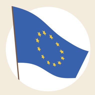 Avrupa Birliği bayrağı izole edildi. Düz vektör stok çizimi. Yıldızlı mavi bayrak. Avrupa bayrağı simge, logo, daire amblemi olarak. Avrupa Birliği ile izole illüstrasyon