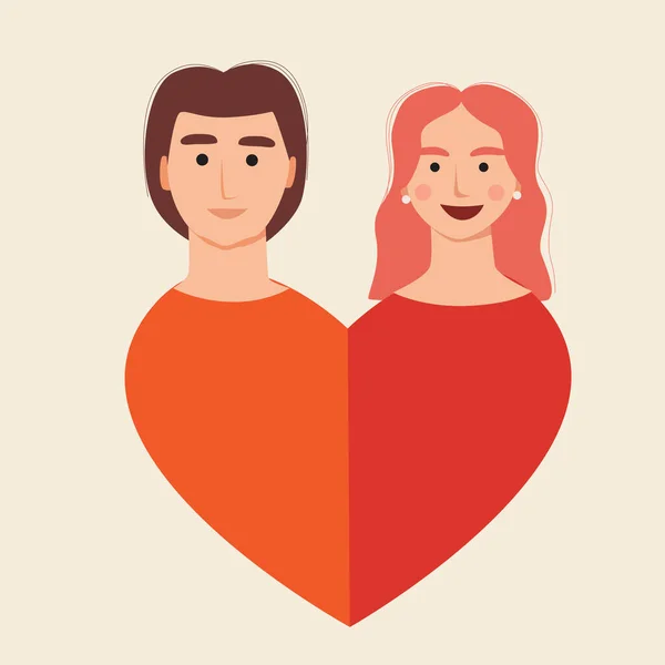 Paar Isoliert Valentine Herz Flache Vektoraktiendarstellung Eine Frau Mit Einem — Stockvektor
