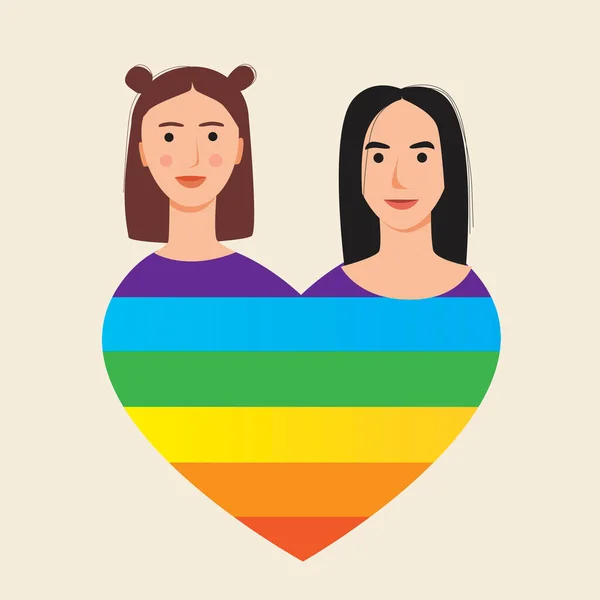 Lgbtq 커플은 고립되어 일러스트 레즈비언 Lesbian Women 동성애의 개념이다 마음을 — 스톡 벡터