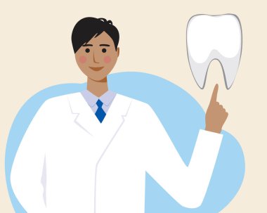 Dişçi, sağlıklı diş izole edildi. Düz vektör stok çizimi. Taşıma konsepti, ortodontist hizmetleri. Sağlıklı diş, doktor ortodontist. Ortodontist ya da dişçi ile illüstrasyon