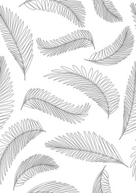 Palmiye ağacı dalları boyama sayfası, pürüzsüz desen. Taslak vektör stok çizimi. Renklendirme için A4 formatında renksiz tropikal bitki. Boyama sayfası olarak avuç içi yaprakları. Özet çizimi