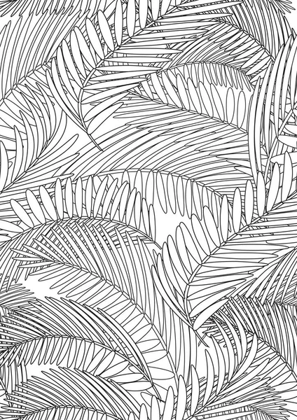 Palm leaves coloring page, seamless pattern. Outline vector stock illustration. Plant in A4 format as an ornament for coloring. Exotic palm leaves, texture or coloring page. Outline illustration