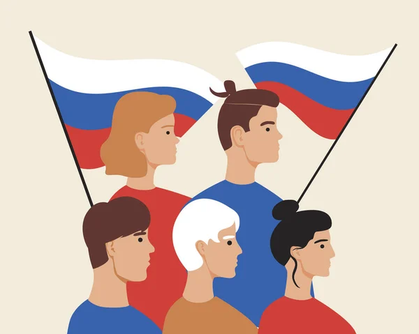 Люди Флагом России Изолированы Плоский Векторный Инвентарь Концепция Государственного Флага — стоковый вектор