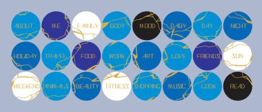 Vurgulama Kintsugi simgelerini izole eder. Düz vektör stok çizimi. Sosyal medya için şablon olarak metin içeren simgeler. Hikaye için soyut Highlight kapsamı. Kintsugi arkaplanı