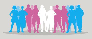 Transseksüel insanlar, soyutlanmış siluetler. Düz vektör stok çizimi. Transseksüel insanlar, lgbtq insanları, ikili olmayan insanlar. Yetişkin transseksüeller erkek ve kadın.