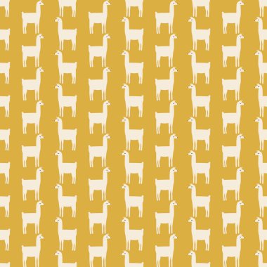 Lama kusursuz desen. Düz vektör stok çizimi. Doku tekrarı kaktüs, vahşi hayvan. Kumaş ve tekstil üzerine baskı yapmak için Lama 'lı arkaplan, pürüzsüz duvar kağıdı. İzole illüstrasyon