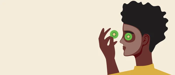 Afro Frau Mit Naturkosmetik Flache Vektoraktiendarstellung Bio Gesichtsmaske Leere Vorlage — Stockvektor