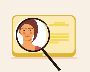 Çevrimiçi CV iş kadını, Röportaj özgeçmişli düz vektör stok çizimi, iş arama kavramı olarak iş adayı