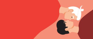 Öpüşen eşcinsel çift, uzay şablonunu kopyala. Düz vektör stok çizimi. Bir erkek ve bir erkek arkadaş öpücüğü. Homoseksüel LGBTQ öpüşmesi. Şablon örtülsün. Metin için yeri olan illüstrasyon