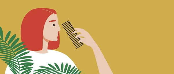 Cuidado Belleza Mujer Plantilla Espacio Copia Ilustración Vector Plano Peinados — Vector de stock