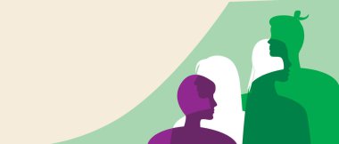 İkili olmayan insanlar, uzay şablonunu kopyalayın. Siluet vektör stok çizimi. Tasarım için boş arkaplan. Erkekler ve kadınlar cinsiyet ayrımcılığı konsepti, ajans. Siluet illüstrasyonu