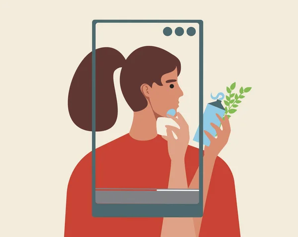 Skönhetsbloggare Ekologisk Kosmetika Platt Vektor Stock Illustration Jag Filmar Telefon — Stock vektor