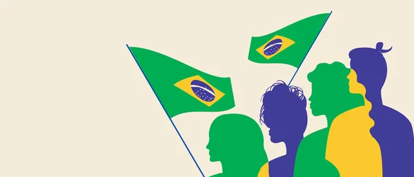 Brasilianer Silhouetten Kopieren Raum Vorlage Farbvektoraktiendarstellung Menschen Mit Der Fahne — Stockvektor