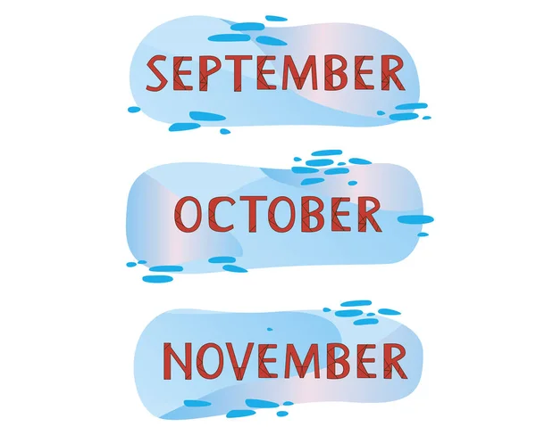 Set Months September October November Isolated Text Doodle Vector Stock — Stockvector
